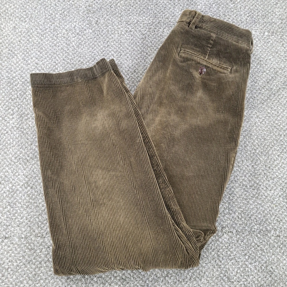 Vintage Nautica Mens 34x34 (31.5) Pleated Corduroy Pants Brown Wide Leg Cotton